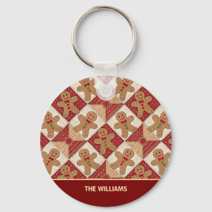 Cute Gingerbread Man Patchwork Pattern Style Key Ring