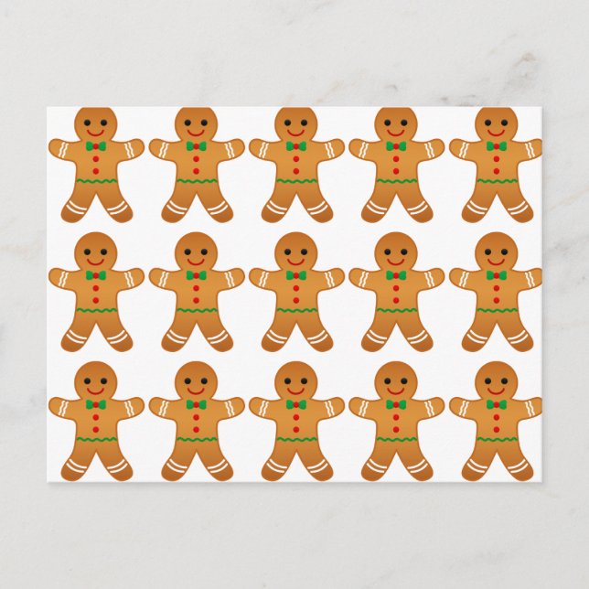 Cute Gingerbread man Pattern - Christmas Holiday Postcard (Front)