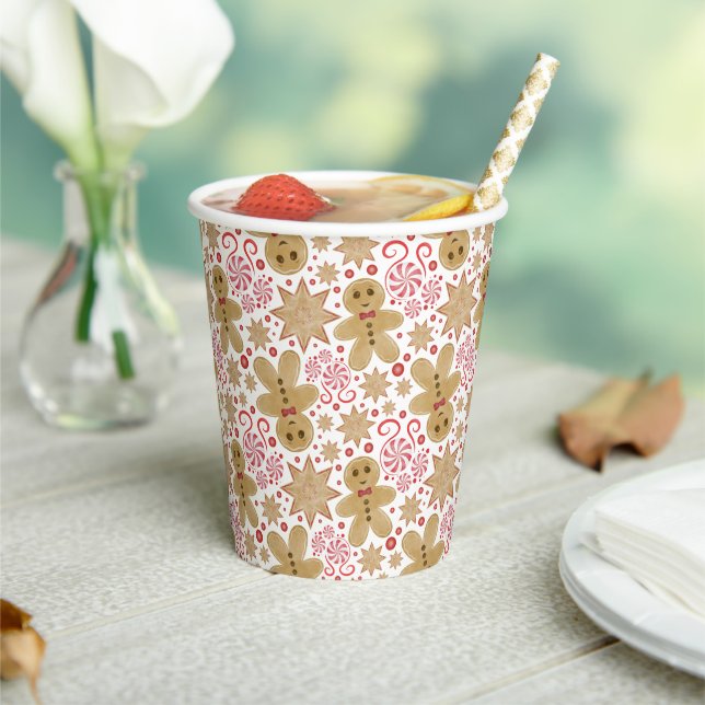 Cute Gingerbread Man & Peppermint Candy Christmas Paper Cups (Insitu)