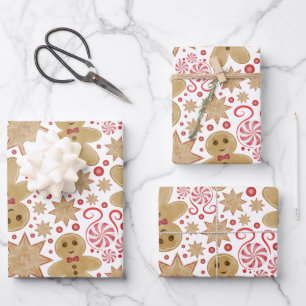 Cute Gingerbread Man & Peppermint Candy Christmas Wrapping Paper Sheet