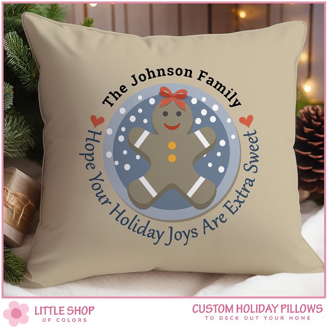 Cute Gingerbread Man Personalised Christmas Cushion (Creator Uploaded)