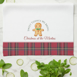 Cute Gingerbread man Personalised Name Christmas Tea Towel