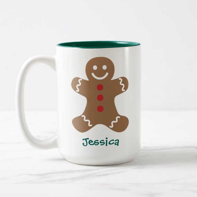 Cute Gingerbread Man Personalised Two-Tone Coffee Mug (Left)