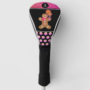 Cute Gingerbread Man Pink Glitter Monogrammed Golf Head Cover