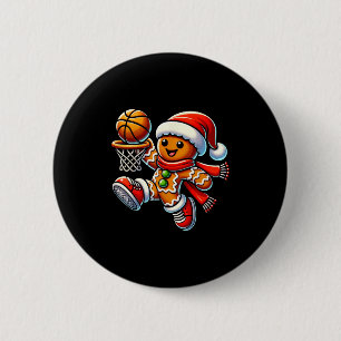 Cute Gingerbread Man Playing Basketball Christmas 6 Cm Round Badge