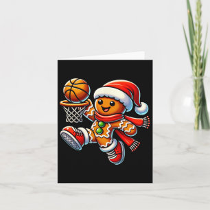 Cute Gingerbread Man Playing Basketball Christmas  Card