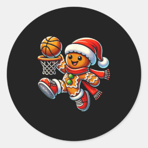 Cute Gingerbread Man Playing Basketball Christmas  Classic Round Sticker