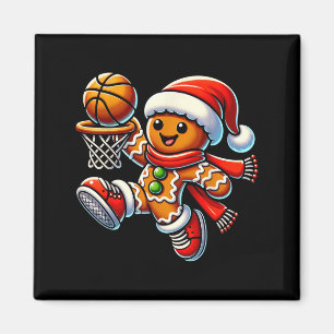 Cute Gingerbread Man Playing Basketball Christmas Magnet