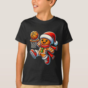 Cute Gingerbread Man Playing Basketball Christmas T-Shirt