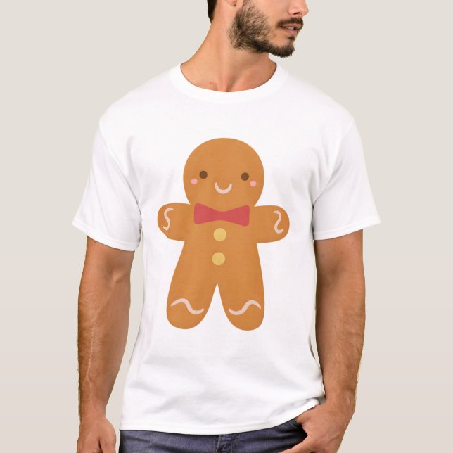 Cute Gingerbread Man with Bow T-Shirt (Front)