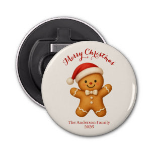 Cute Gingerbread Man with Santa Hat -  Bottle Opener