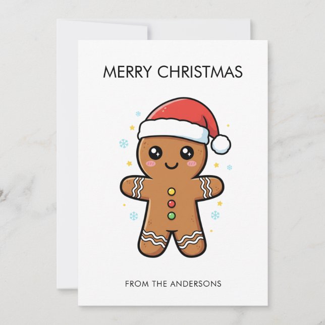 Cute Gingerbread Man with Santa Hat Christmas  Card (Front)