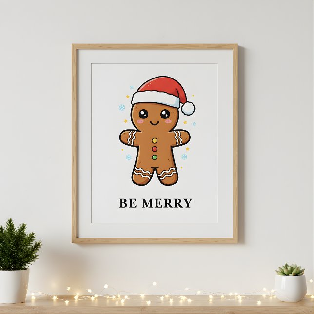 Cute Gingerbread Man with Santa Hat Christmas Poster (Creator Uploaded)