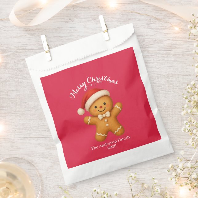 Cute Gingerbread Man with Santa Hat -  Favour Bags (Clipped)