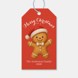 Cute Gingerbread Man with Santa Hat - Gift Tags