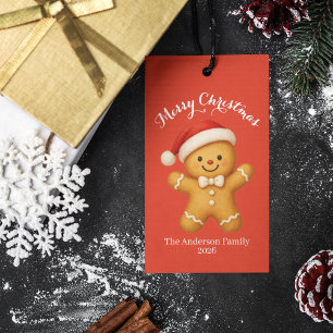 Cute Gingerbread Man with Santa Hat -  Gift Tags