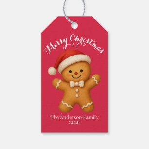 Cute Gingerbread Man with Santa Hat - Gift Tags