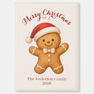 Cute Gingerbread Man with Santa Hat -  Magnet