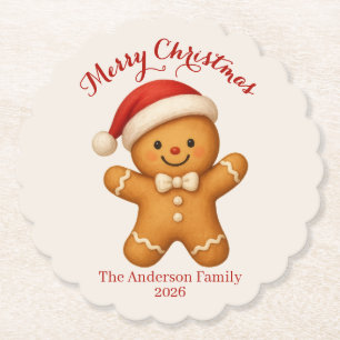 Cute Gingerbread Man with Santa Hat -  Paper Coaster