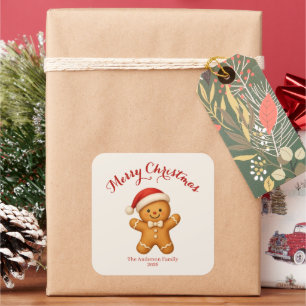 Cute Gingerbread Man with Santa Hat -  Square Sticker