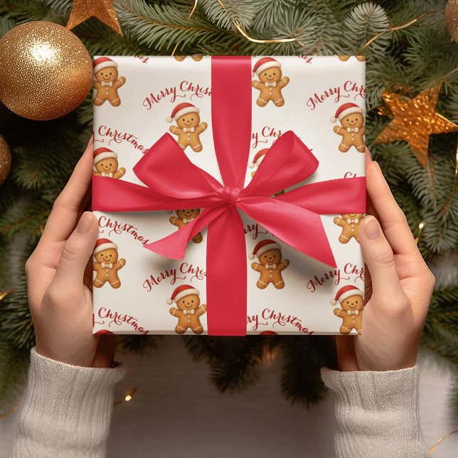 Cute Gingerbread Man with Santa Hat -  Wrapping Paper (Creator Uploaded)