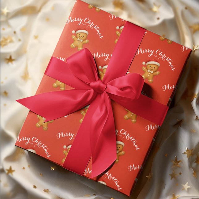 Cute Gingerbread Man with Santa Hat -  Wrapping Paper (Creator Uploaded)