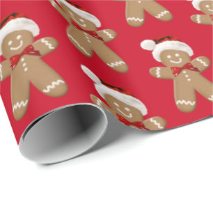 cute gingerbread man with Santa hat Wrapping Paper