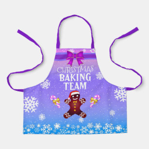Cute Gingerbread Man with Snowflakes Baking Team Apron