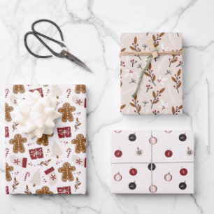 Cute Gingerbread Men and Christmas Balls Holiday Wrapping Paper Sheet