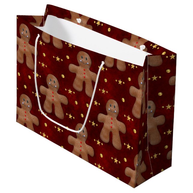 Cute Gingerbread Men Christmas Large Gift Bag (Front Angled)