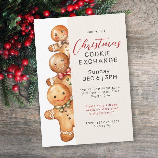 Cute Gingerbread Men Cookie Exchange Party Invitation (Available in both printed and instant download digital formats.)