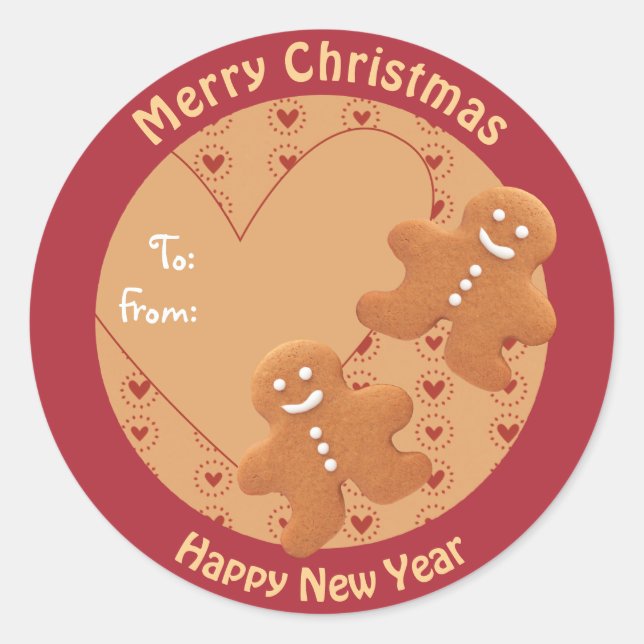 Cute gingerbread men To From Christmas CC0258 Classic Round Sticker (Front)