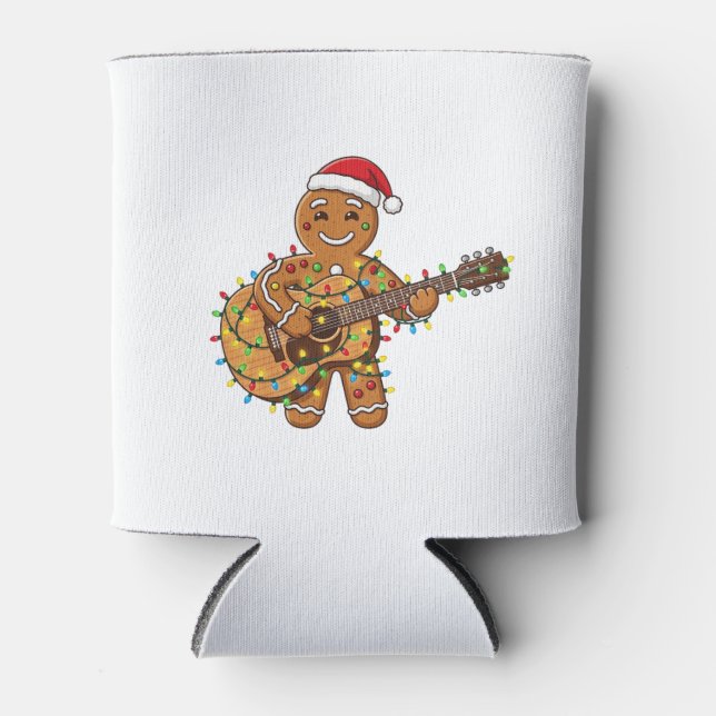 Cute Gingerbread Musician Playing Guitar   Can Cooler (Front)