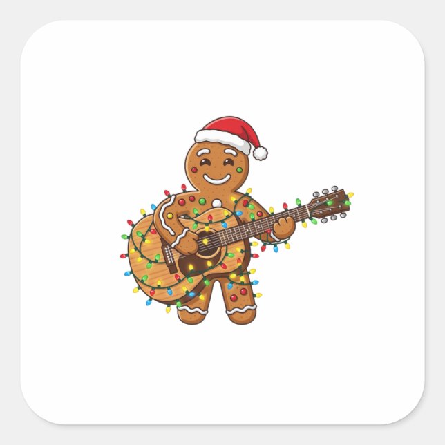 Cute Gingerbread Musician Playing Guitar   Square Sticker (Front)