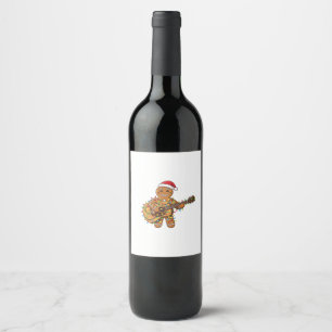 Cute Gingerbread Musician Playing Guitar   Wine Label