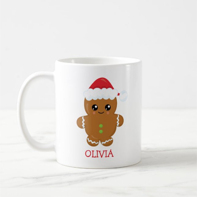 Cute Gingerbread Personalised Christmas Mug (Left)