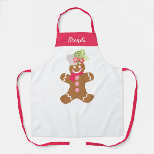Cute Gingerbread Pink White Personalised Baking  Apron