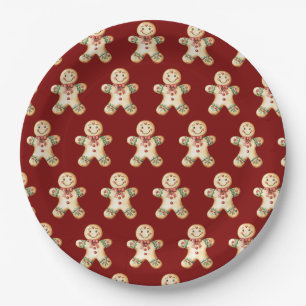 Cute Gingerbread Red Christmas Paper Plate
