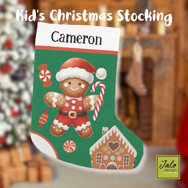 Cute Gingerbread Santa with Candy and House Small Christmas Stocking (Creator Uploaded)