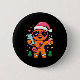 Cute Gingerbread Taking Selfie Christmas Pajama To 6 Cm Round Badge