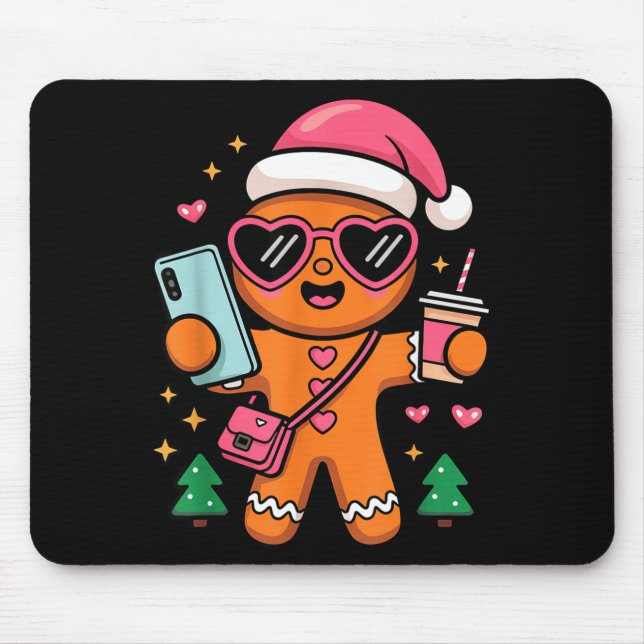 Cute Gingerbread Taking Selfie Christmas Pajama To Mouse Pad (Front)