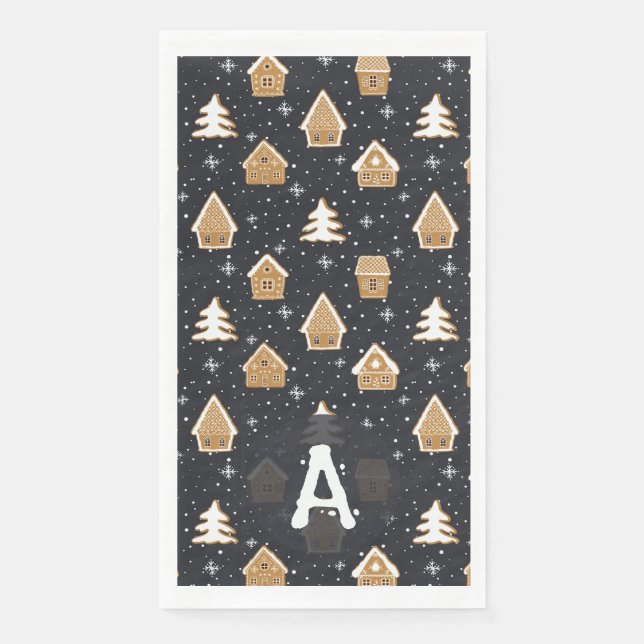 Cute Gingerbread Village Fir Trees Blue Christmas  Napkin (Front)