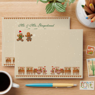 Cute Gingerbread Xmas Steam Trains Envelope
