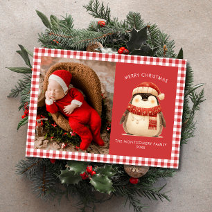 Cute Gingham Check Family Christmas Photo Card