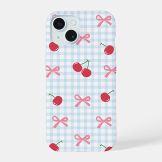 Cute Gingham Cherry iPhone Case with Bow Coquette