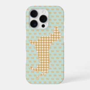 Cute Gingham Dachshund Monogram Duck Egg Blue iPhone 16 Pro Case