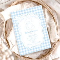 Cute Gingham French Teddy Bear Baby Shower