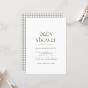 Cute Gingham Green Bow Gender Neutral Baby Shower Invitation