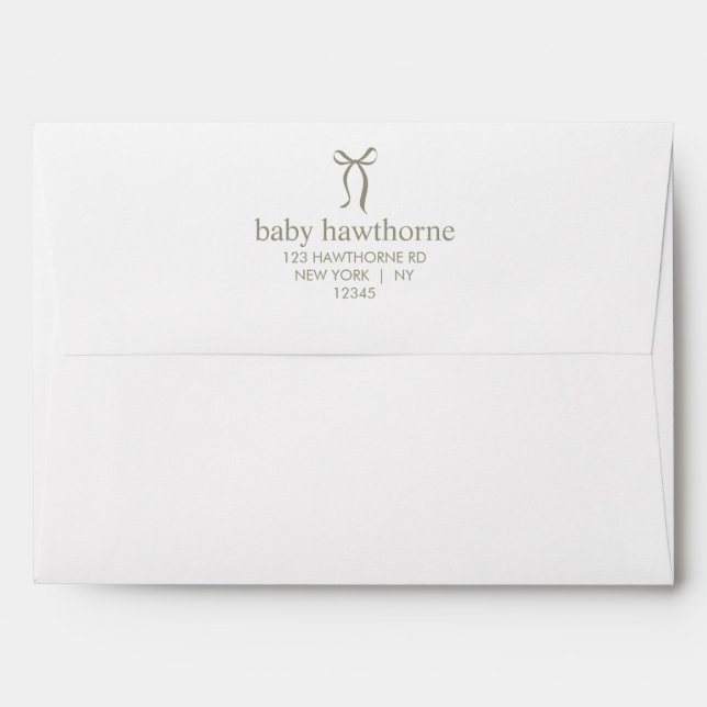 Cute Gingham Green Bow Return Address Envelope (Back (Top Flap))