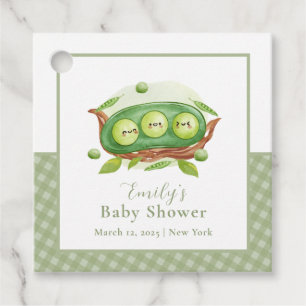 Cute Gingham Greenery Sweet Pea In Pod Baby Shower Favour Tags